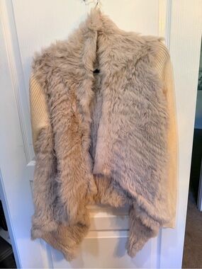 Rabbit Fur Beige High Low Sweater Small